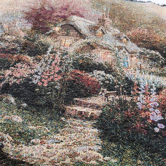 THOMAS KINKADE Painter Of Light Tapestry Cottage Made USA Fringe Cotton 40 x 60 - Picture 8 of 9